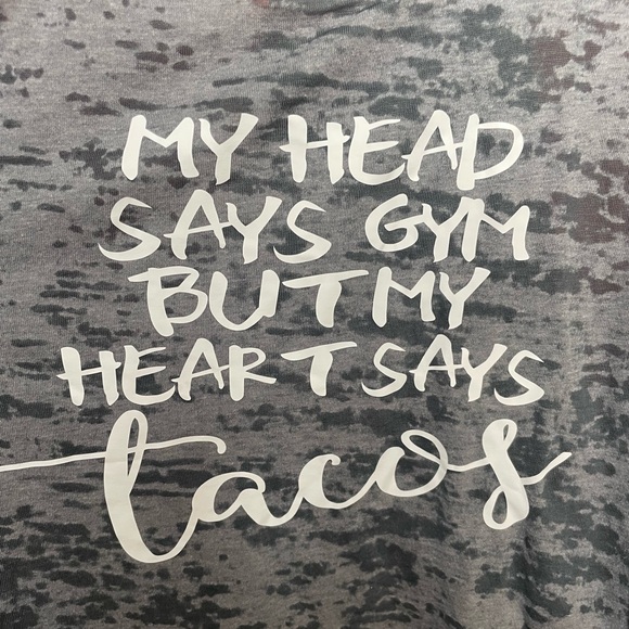 Next Level Grey Tank “my head says gym, but my heart says tacos” - size XXL - Picture 2 of 5
